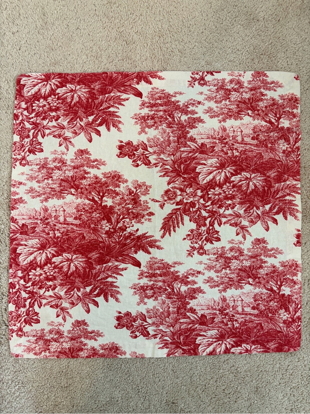 Pottery Barn Red Toile Floral Cottage Linen Cotton Napkins Set of 9 20" x 20"